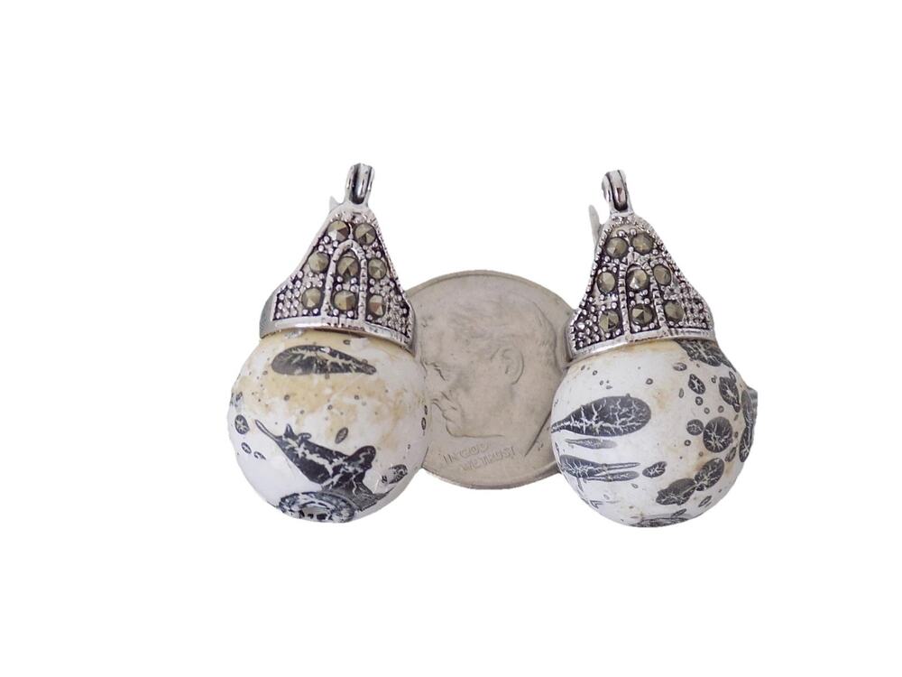 Marcasite and silver toned pierced earrings